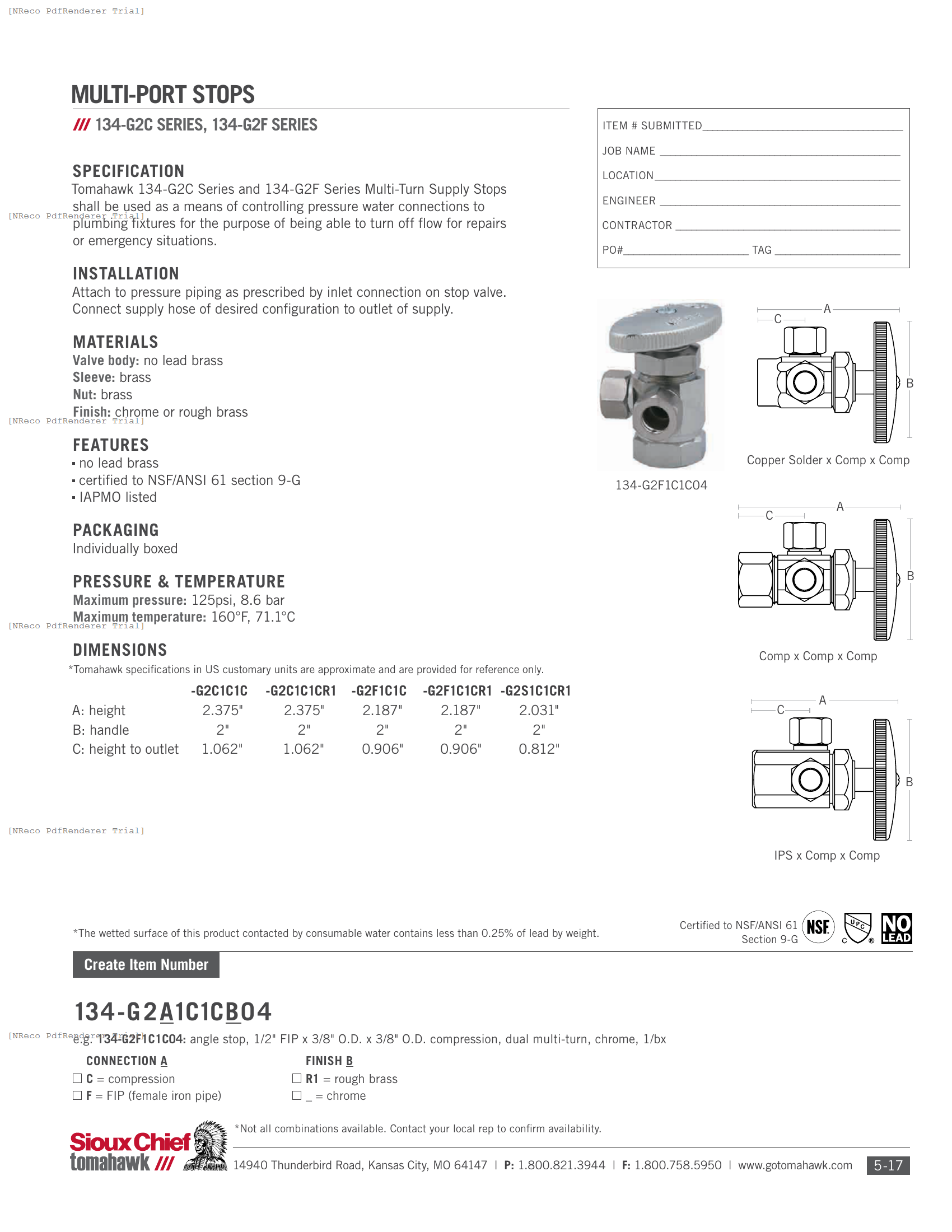 134 SERIES - MULTI-PORT SUPPLY STOP - SPEC SHEET.PDF Specification Document